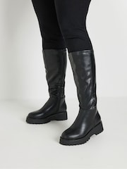 Yours Curve Black Extra Wide Fit Extra Wide Fit Wedge Knee High Boots - Image 1 of 5