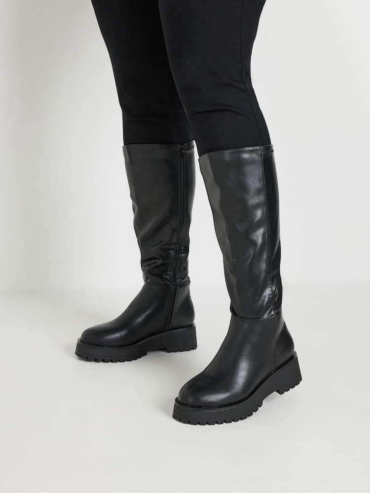Yours Curve Black Extra Wide Fit Extra Wide Fit Wedge Knee High Boots - Image 1 of 5