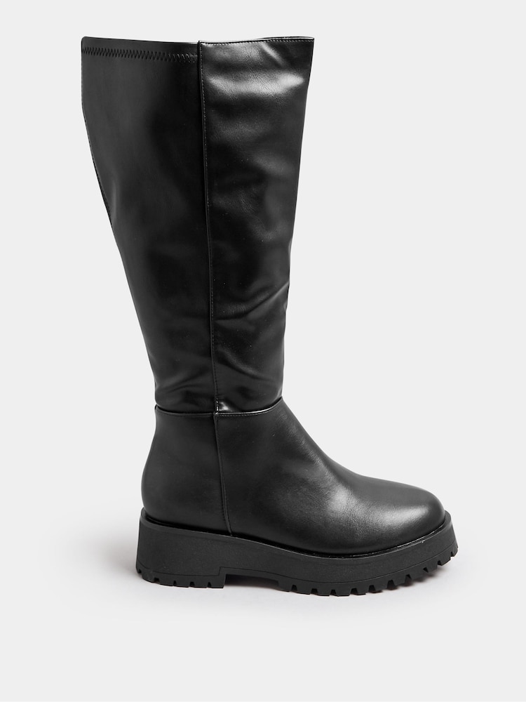 Yours Curve Black Extra Wide Fit Extra Wide Fit Wedge Knee High Boots - Image 2 of 5