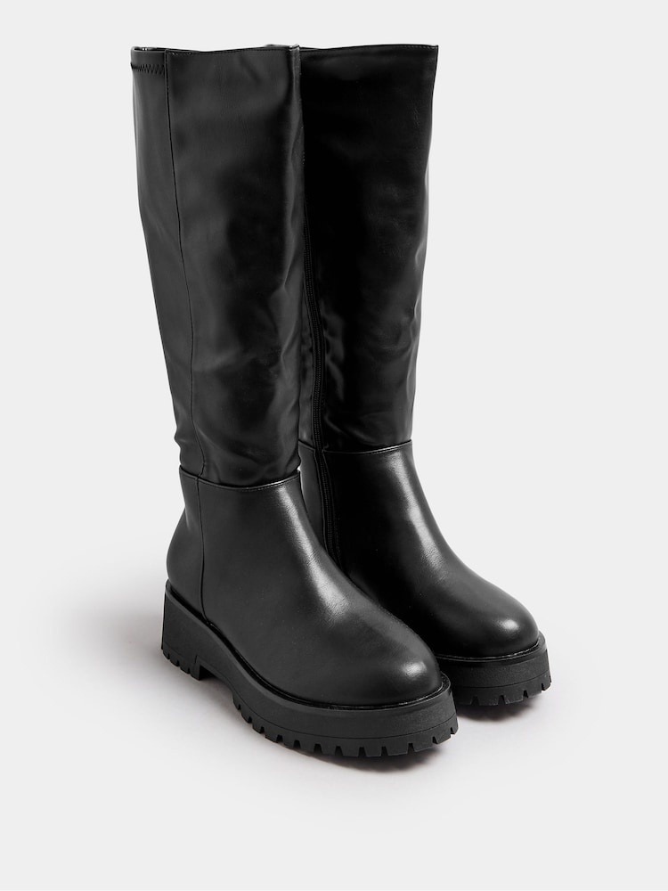 Yours Curve Black Extra Wide Fit Extra Wide Fit Wedge Knee High Boots - Image 3 of 5