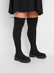 Yours Curve Black Wide Fit Over The Knee Flatform Boots - Image 1 of 6