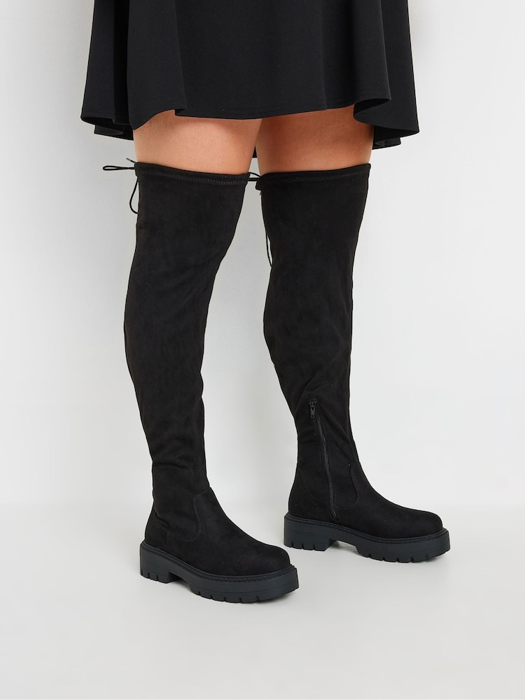 Yours Curve Black Wide Fit Over The Knee Flatform Boots - Image 1 of 6