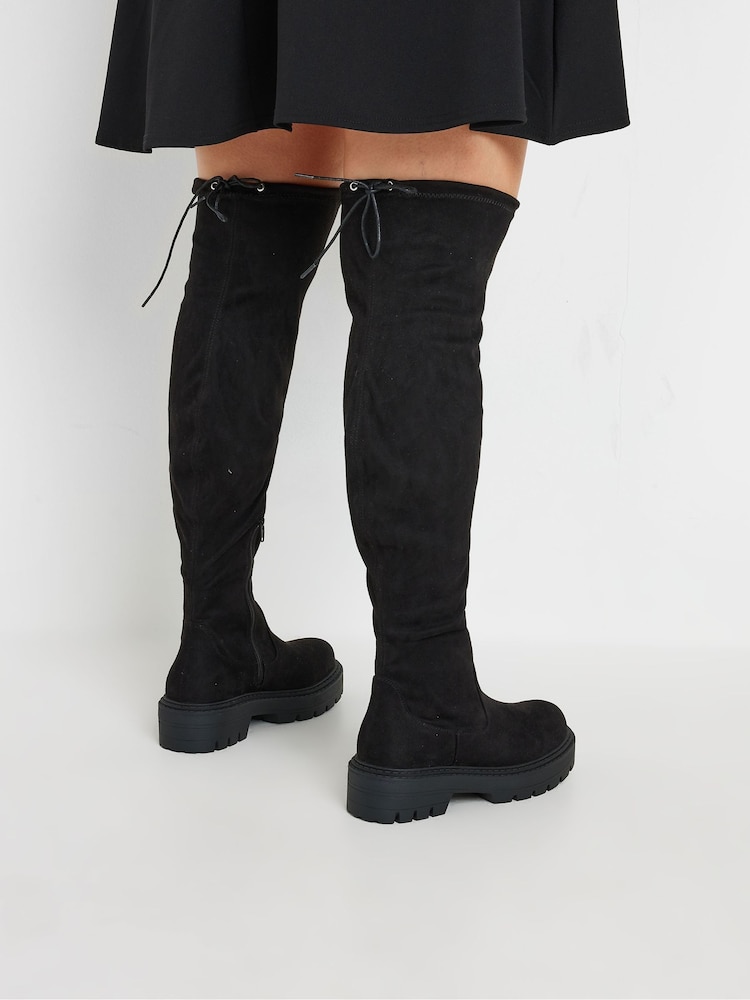 Yours Curve Black Wide Fit Over The Knee Flatform Boots - Image 2 of 6