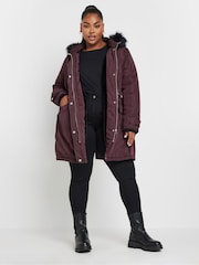 Yours Curve Purple Plush Faux Fur Trim Parka - Image 2 of 6