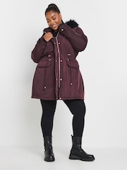 Yours Curve Purple Plush Faux Fur Trim Parka - Image 3 of 6