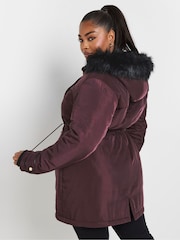 Yours Curve Purple Plush Faux Fur Trim Parka - Image 4 of 6