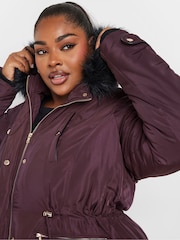 Yours Curve Purple Plush Faux Fur Trim Parka - Image 5 of 6