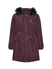 Yours Curve Purple Plush Faux Fur Trim Parka - Image 6 of 6
