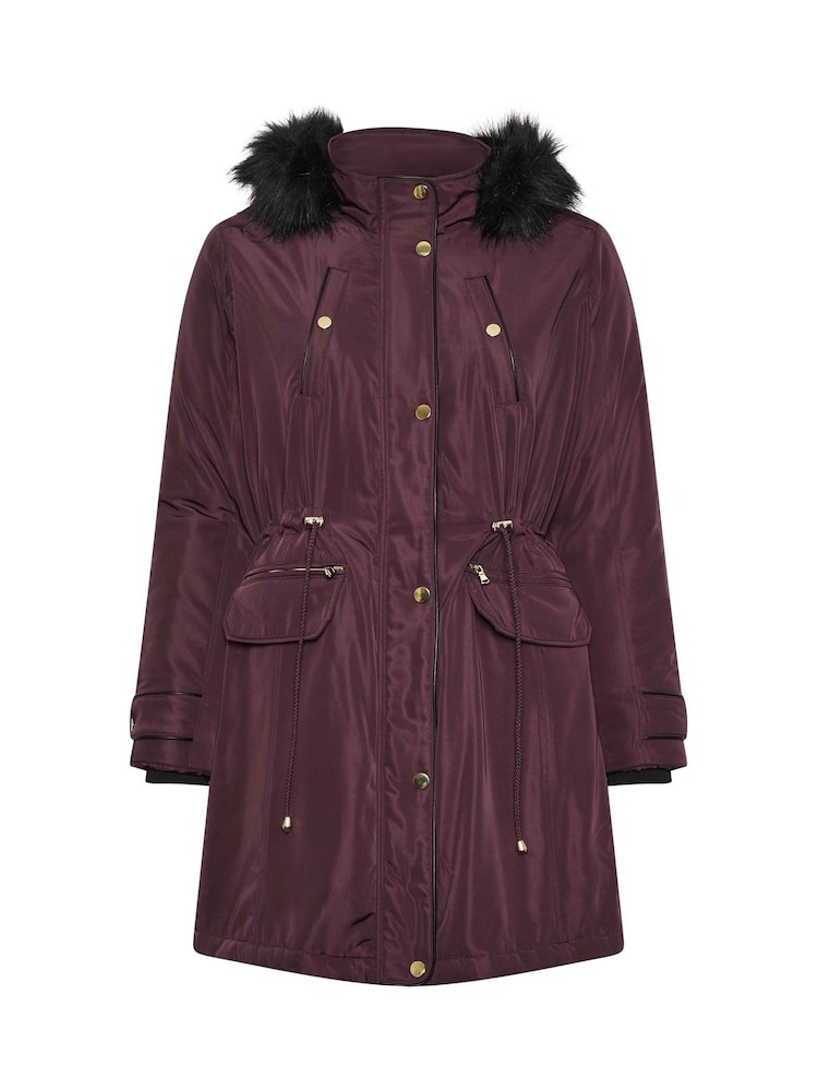 Yours Curve Purple Plush Faux Fur Trim Parka - Image 6 of 6