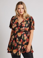 Yours Curve Black London V-Neck Blouse - Image 1 of 5