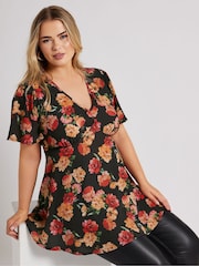 Yours Curve Black London V-Neck Blouse - Image 3 of 5
