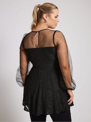 Yours Curve Black London Lace & Mesh Peplum Top - Image 3 of 5