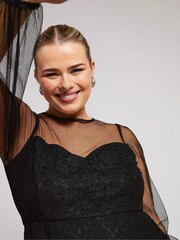 Yours Curve Black London Lace & Mesh Peplum Top - Image 4 of 5