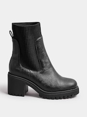 Yours Curve Black Extra-Wide Fit Mid Block Sock Chelsea Boots - Image 1 of 4