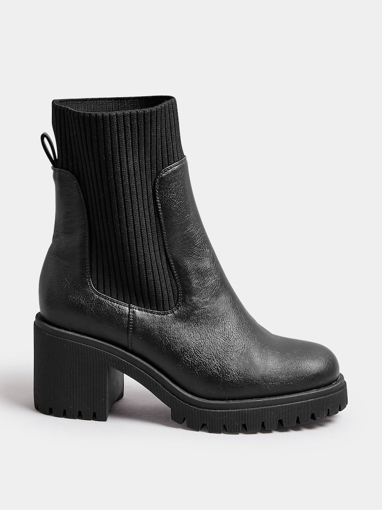 Botines Chelsea de corte de ancho especial y media caña estilo calcetín con tacón cuadrado de Yours Curve - Imagen 1 de 4 Botines Chelsea de corte de ancho especial y media caña estilo calcetín con tacón cuadrado de Yours Curve - Imagen 1 de 4