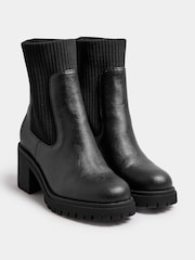 Yours Curve Black Extra-Wide Fit Mid Block Sock Chelsea Boots - Image 2 of 4