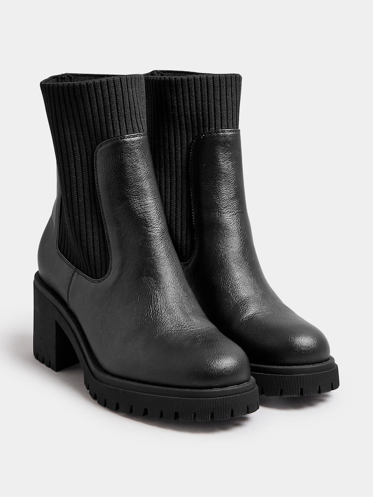 Yours Curve Black Extra-Wide Fit Mid Block Sock Chelsea Boots - Image 2 of 4