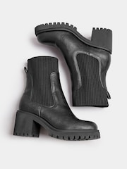 Yours Curve Black Extra-Wide Fit Mid Block Sock Chelsea Boots - Image 3 of 4