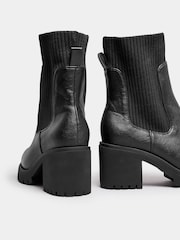 Yours Curve Black Extra-Wide Fit Mid Block Sock Chelsea Boots - Image 4 of 4