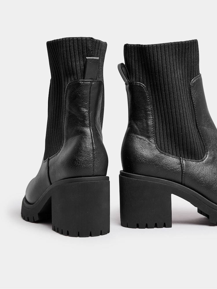 Yours Curve Black Extra-Wide Fit Mid Block Sock Chelsea Boots - Image 4 of 4