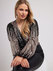 Yours Curve Gold London Sequin Ombre Wrap Bodies - Image 5 of 6