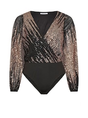 Yours Curve Gold London Sequin Ombre Wrap Bodies - Image 6 of 6