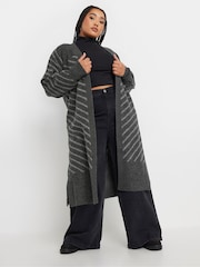 Yours Curve Grey Striped Longline Cardigan - Image 1 of 5
