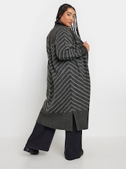 Yours Curve Grey Striped Longline Cardigan - Image 3 of 5