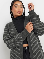 Yours Curve Grey Striped Longline Cardigan - Image 4 of 5