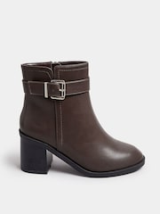 Yours Curve Brown Extra Wide Fit Buckle Block Boots - Image 1 of 5