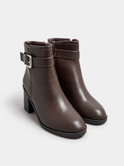 Yours Curve Brown Extra Wide Fit Buckle Block Boots - Image 2 of 5