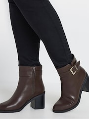 Yours Curve Brown Extra Wide Fit Buckle Block Boots - Image 5 of 5