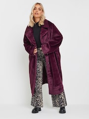 Yours Curve Red Plush Faux Fur Maxi Coat - Image 1 of 9