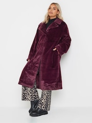 Yours Curve Red Plush Faux Fur Maxi Coat - Image 2 of 9