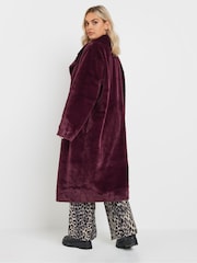 Yours Curve Red Plush Faux Fur Maxi Coat - Image 3 of 9