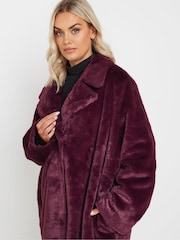 Yours Curve Red Plush Faux Fur Maxi Coat - Image 4 of 9