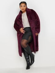 Yours Curve Red Plush Faux Fur Maxi Coat - Image 5 of 9