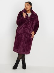 Yours Curve Red Plush Faux Fur Maxi Coat - Image 6 of 9