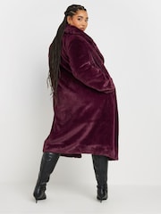 Yours Curve Red Plush Faux Fur Maxi Coat - Image 7 of 9