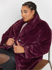 Yours Curve Red Plush Faux Fur Maxi Coat - Image 8 of 9