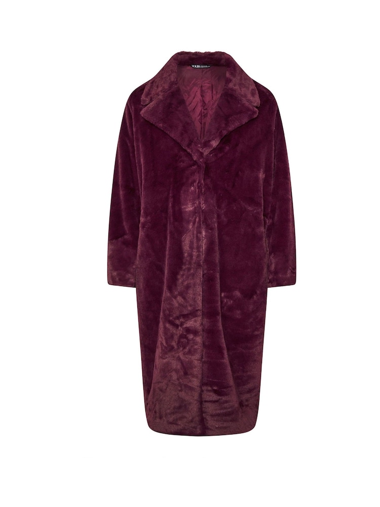 Yours Curve Red Plush Faux Fur Maxi Coat - Image 9 of 9