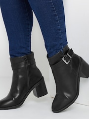 Yours Curve Black Extra Wide Fit Buckle Block Boots - Image 1 of 5