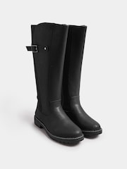 Yours Curve Black Extra-Wide Fit PU Cleated Stretch Knee High Boots - Image 3 of 4