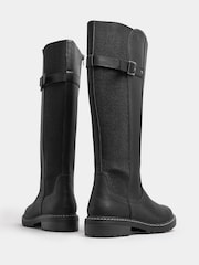 Yours Curve Black Extra-Wide Fit PU Cleated Stretch Knee High Boots - Image 4 of 4