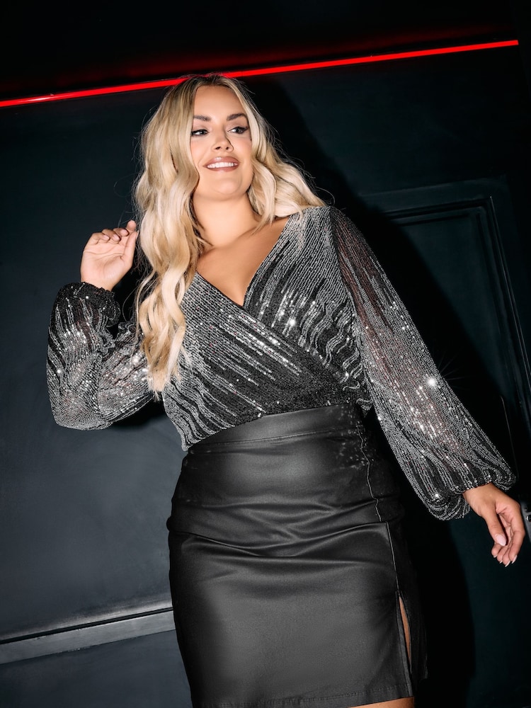 Yours Curve London Wickelbody mit Pailletten in Ombre - Bild 1 von 6 Yours Curve London Wickelbody mit Pailletten in Ombre - Bild 1 von 6