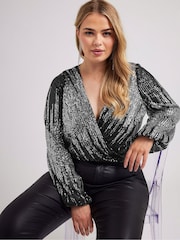 Yours Curve London Wickelbody mit Pailletten in Ombre - Bild 4 von 6