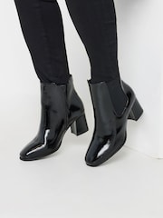 Yours Curve Black Extra Wide Fit Patent Block Chelsea Boots - Image 1 of 5