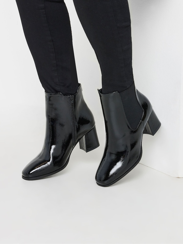 Yours Curve Black Extra Wide Fit Patent Block Chelsea Boots - Image 1 of 5