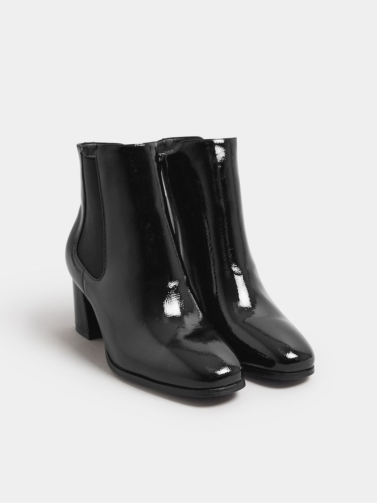 Yours Curve Black Extra Wide Fit Patent Block Chelsea Boots - Image 2 of 5