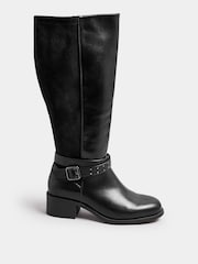 Yours Curve Black Extra Wide Fit Block Heel Metal Strap Boots - Image 1 of 4